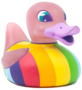 a rainbow rubber duck